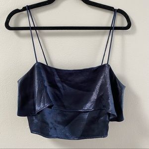 NAVY SATIN CROPPED TANK